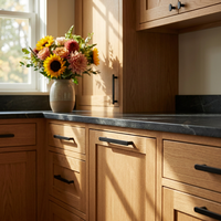 Pegangan Lemari Dapur Modern dari Pabrik OEM, Bahan Paduan Seng Warna Champagne Gold, Ukuran 128mm, untuk Kabinet, Laci, dan Perabot Lainnya