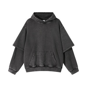 Venta al por mayor de gran tamaño Unisex personalizado de peso pesado sudaderas con capucha bordadas de Primavera de lavado personalizado de los hombres dos en uno Sudadera con capucha de algodón en blanco - Product Image 2