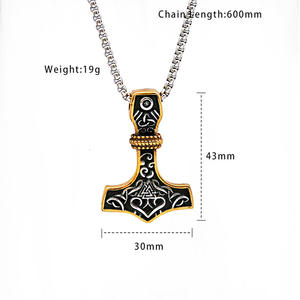 Gothic Punk <span class=keywords><strong>Viking</strong></span> Thor's Hammer Pvd baja tahan karat tahan air liontin Fashion perhiasan kalung untuk pria grosir - Product Image 6