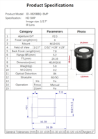 Objectif IR haute définition 5MP avec interface M12, objectif grand angle 8 mm 1/2,7 pouce pour caméra IP de sécurité