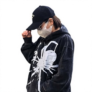 Sudadera con Capucha Personalizada Extra Grande con Gráfico de Araña Negra, Sudadera con Capucha de Estilo Urbano para Hombre y Mujer - Product Image 6