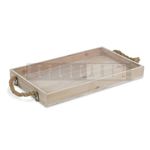Plateau de service rustique en bois avec poignées en corde, plateau rectangulaire pour table basse, salle à manger et décoration intérieure - Product Image 1