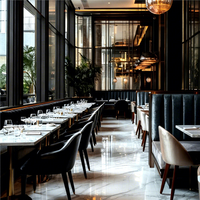 Meubles de restaurant et d'hôtel sur mesure Ron Group, sièges en cuir, chaises ergonomiques, table carrée en marbre