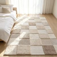 Tapis Marron Haut de Gamme pour Salon de Villa, Textures Modernes Brutes, Tissage Plat Fait à la Machine, Décoration de Luxe Faite à la Main pour la Maison
