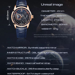 Fabricantes de Relojes de Pulsera Mecánicos con Logotipo OEM Personalizado de Lujo con Esfera de Segundos Giratoria y Calendario, Reloj Automático Astronomia para Hombre - Product Image 5