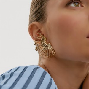 Geometric Ray <b>Stud</b> <b>Earrings</b> Inlaid With Diamonds For Women Party Fashion Jewelry Stainless Steel TE6461 - Product Image 3