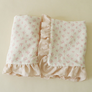 Couverture d'emmaillotage en mousseline pour nouveau-né, imprimé nœud rose, bords volantés, pour poussette et lit de bébé - Product Image 4