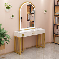 Table de maquillage professionnelle au design moderne et simple avec plateau en marbre BTDT061 avec miroir à LED pour mariage ou salon