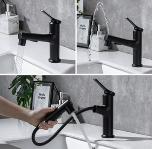 High Quality <strong>Pull</strong> Out Black Brass Alloy <strong>Bathroom</strong> Tap Hot Cold <strong>Sprayer</strong> Mixer Taps Black <strong>Pull</strong>-Out Basin <strong>Faucet</strong> - Product Image 2