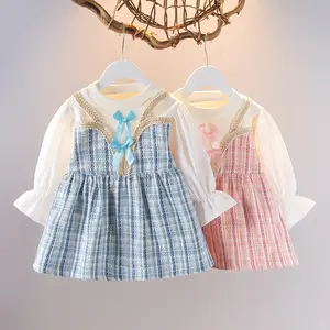 2022 new autumn baby girls princess dress infant long sleeve plaid cotton dress korea sweet girls dresses