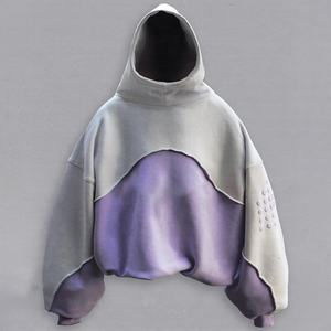 Hoodie surdimensionné personnalisé pour homme, coupe courte, en molleton bouclette de luxe, sans cordon, à épaules tombantes, color block, style vintage, poids lourd - Product Image 1