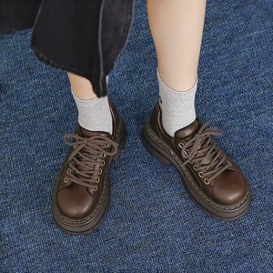 Lace-up Large Size Thick Leather Shoes Winter New Arrival British Style for Women Round Toe Retro Single Shoes - Product Image 4