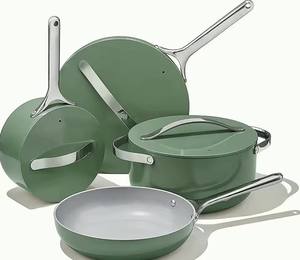 Lot de 7 ustensiles de <span class=keywords><strong>cuisine</strong></span> en fonte moulée sous pression, antiadhésifs, couleurs crème, vert, <span class=keywords><strong>bleu</strong></span>, jaune, comprenant casseroles, faitouts et poêles, coffret cadeau de luxe - Product Image 3