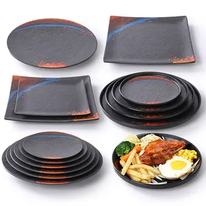 Vente en gros de logo personnalisé/logo fournitures hôtelières, vaisselle en mélamine assiettes récurrentes, assiettes personnalisées pour restaurant assiette à steak