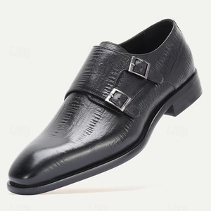 รองเท้าแบบ Monk Strap สำหรับผู้ชาย หนังแท้ หัวแหลม สายรัดหัวเข็มขัด เหมาะสำหรับใส่ทำงาน ใส่ได้ทุกฤดู แฟชั่นทันสมัย สีพื้น - Product Image 2