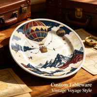 Service de Table Personnalisable en Porcelaine Style Voyage Moderne Vintage, Vaisselle en Porcelaine Fine, Ensemble de Vaisselle en Céramique Personnalisable