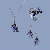 Parure de bijoux tendance en émail et zircon, plaqué platine, motif floral, pour femme, idéale pour mariage, fiançailles, soirée