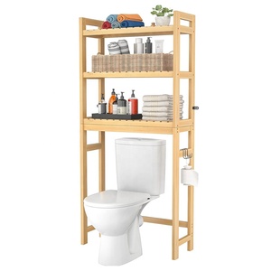 Homykic Estante de <span class=keywords><strong>Baño</strong></span> de Bambú de 3 Niveles, Organizador de Inodoro con 3 Ganchos, Independiente, Fácil Montaje, Almacenamiento, Espacio Pequeño - Product Image 1