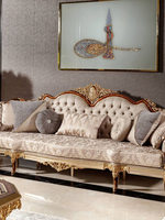 Canapé en tissu sculpté en bois massif de style européen, ensemble de meubles de salon de luxe de style français avec feuille d'or