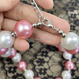 Moda niñas pequeñas 18mm malva Rosa Blanco Color grueso perla collar plástico Bubblegum cuentas joyería al por mayor - Product Image 4