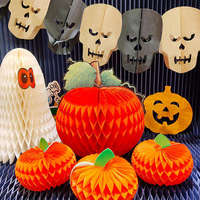 Décoration en papier pliable 3D en forme de citrouille, boule en papier nid d'abeille orange faite à la main pour la fête d'Halloween, ornement suspendu