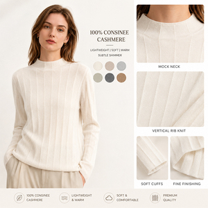 Cashmere Women's Half Turtleneck Vertical Stripe Knit Sweater Comfort <b>Skin</b>-Friendly <b>Base</b> <b>Layer</b> Top Custom Logo Premium Soft Warm - Product Image 5