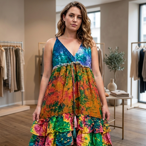 hot new Tie Dye Silk short <b>dresses</b> <b>Evening</b> Short V-Neck Floral <b>dress</b> Boho Indian boho Wholesale women fashion ethnic <b>dress</b> - Product Image 3