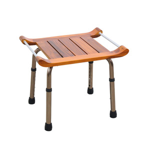 Solid Wood Folding Bathroom <b>Stool</b> With Aluminum Alloy Frame <b>Adjustable</b> <b>Height</b> For Seniors And Pregnant Women - Product Image 2