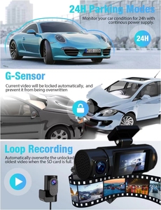 E-Quá 4K 3 Kênh Car DVR 4K 3-Len Bên Trong Xe Dash Cam Ba Cách Máy Ảnh DVR Ghi Video Mini Dashcam Máy Quay Phim 2 Inch - Product Image 5