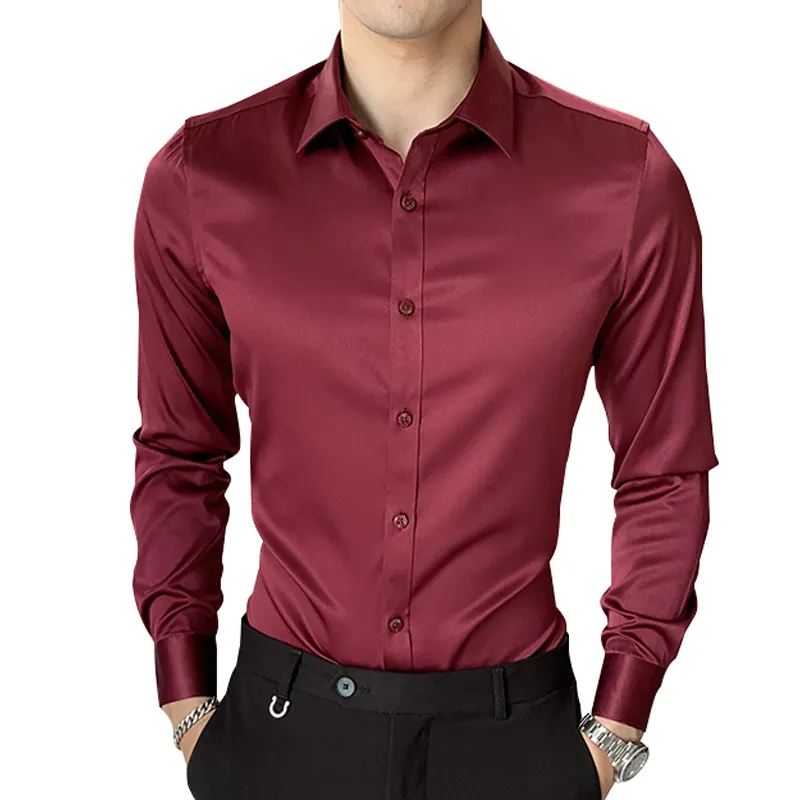 Factory Wholesale Shiny and Elegant Men's Luxury Formal Shirt Long Sleeve Stretch Dress Shirt for Men
