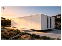 Villa préfabriquée en acier léger, moderne, minimaliste, luxueuse, imperméable, écologique, 1 chambre, 1 salle de bain, toit plat, maison blanche, piscine, pergola