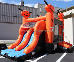 Location mignonne combinée de glissière de château gonflable commerciale de citrouille d'Halloween certifiée CE pour des enfants - Product Image 1