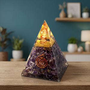 Pyramide d'orgonite en améthyste et cuivre, faite à la main, décoration d'arbre Chakra Reiki - Product Image 2