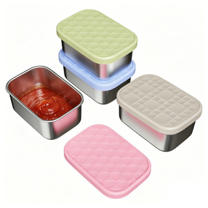 Recipientes rectangulares metálicos para almacenar alimentos con tapas de clip, apilables, para conservar la frescura, para uso en refrigerador y viajes. - Product Image 1