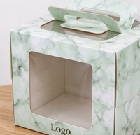 Boîte à gâteau personnalisée de nouvelle conception, biodégradable, de qualité alimentaire, en papier marbré vert clair avec poignée et fenêtre transparente