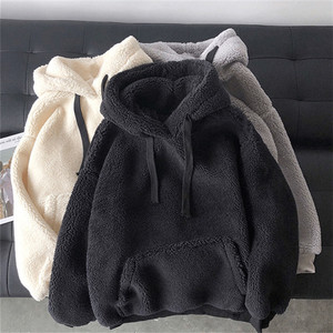 Sudadera con Capucha de Lana de Cordero para <span class=keywords><strong>Mujer</strong></span>, Versión Coreana de Otoño e Invierno, Sudadera Holgada y Gruesa de Felpa, Sudadera con Capucha de Lana de Cordero - Product Image 2