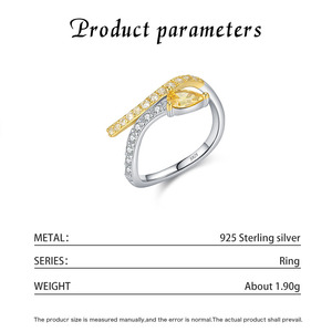 Bicolor Open Band Teardrop <b>Citrine</b> Zircon <b>Ring</b> 925 Silver Luxury Minimalist Stackable Gift <b>Ring</b> For Women - Product Image 5