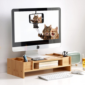 Huasumeicheng Monitor Riser <b>Stand</b> Wood <b>Desktop</b> Storage Rack Multifunction Office Neck Support Laptop <b>Stand</b> - Product Image 1