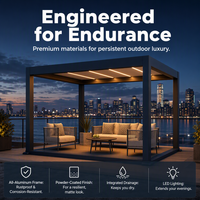 Pergola à lames orientables en aluminium imitation bois, système de pergola extérieure intelligent avec éclairage RGB contrôlé par application et capteur de pluie automatique