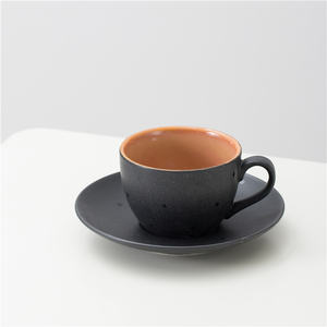 Conjunto de copo de chá de espresso cappuccino, conjunto ecológico de alta qualidade com copo de cerâmica preto com molhador - Product Image 4