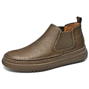 新款经典男士皮靴圆头穿套品牌英国著名手工缝制切尔西鞋靴高跟鞋46