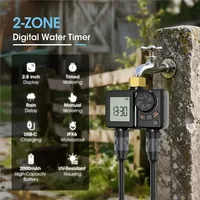 Programmateur d'arrosage extérieur HY2 Garden à 2 sorties, rechargeable, avec entrée en laiton, pour système d'irrigation programmable