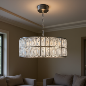Lustre moderne en cristal semi-encastré, luminaire LED rond E27, grand modèle pour salon - Product Image 2