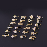 Faux Piercing Clips d'Oreille et de Nez « YW » Tendance pour Femmes, Manchette, Bijoux de Corps, Bagues en Forme de Cœur, Étoile, Fleurs