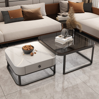 Table basse extensible de luxe 2025, table basse moderne en acier inoxydable et verre avec plateau en marbre, style carré, ensemble pour salon