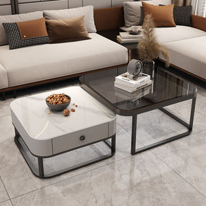 Mesa de Centro Extensible de Lujo <span class=keywords><strong>2025</strong></span>, Moderna, de Acero Inoxidable y Vidrio, con Tapa de Mármol, Estilo Cuadrado, Juego de Sala de Estar - Product Image 2