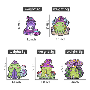 Broches de esmalte de rana bruja, insignias de animales de dibujos animados, regalo para niños y amigos, para ropa, estrella, luna, sombrero, joyería linda de rana - Product Image 6