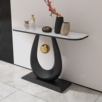 Table console en métal de luxe léger, style moderne et minimaliste, avec plateau en pierre frittée, pour salon, entrée d'appartement, couloir ou à poser contre le mur