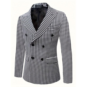 Blazer da <span class=keywords><strong>Uomo</strong></span> Personalizzabile in Stile Pied-de-Poule, Giacca Doppiopetto Stile Smoking con Chiusura <span class=keywords><strong>a</strong></span> Cerniera, per Ufficio, Feste e Occasioni Casual - Product Image 4