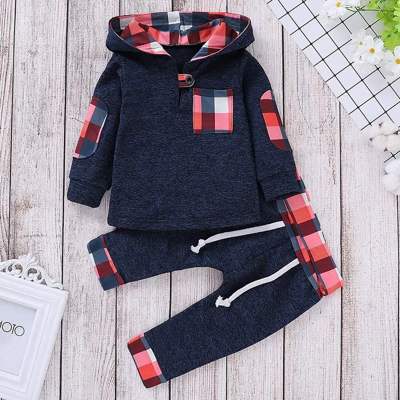 Baby kleidung Sets Kleinkind Plaid Trainings anzug Neugeborene Herbst Outfits Kleinkind Kapuzen pullover Winter hose Herbst kleidung